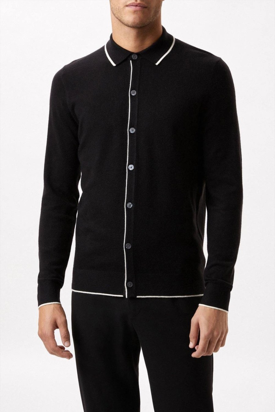 Polo Shirts * | Burton Super Soft Tipped Placket Knitted Shirt Black