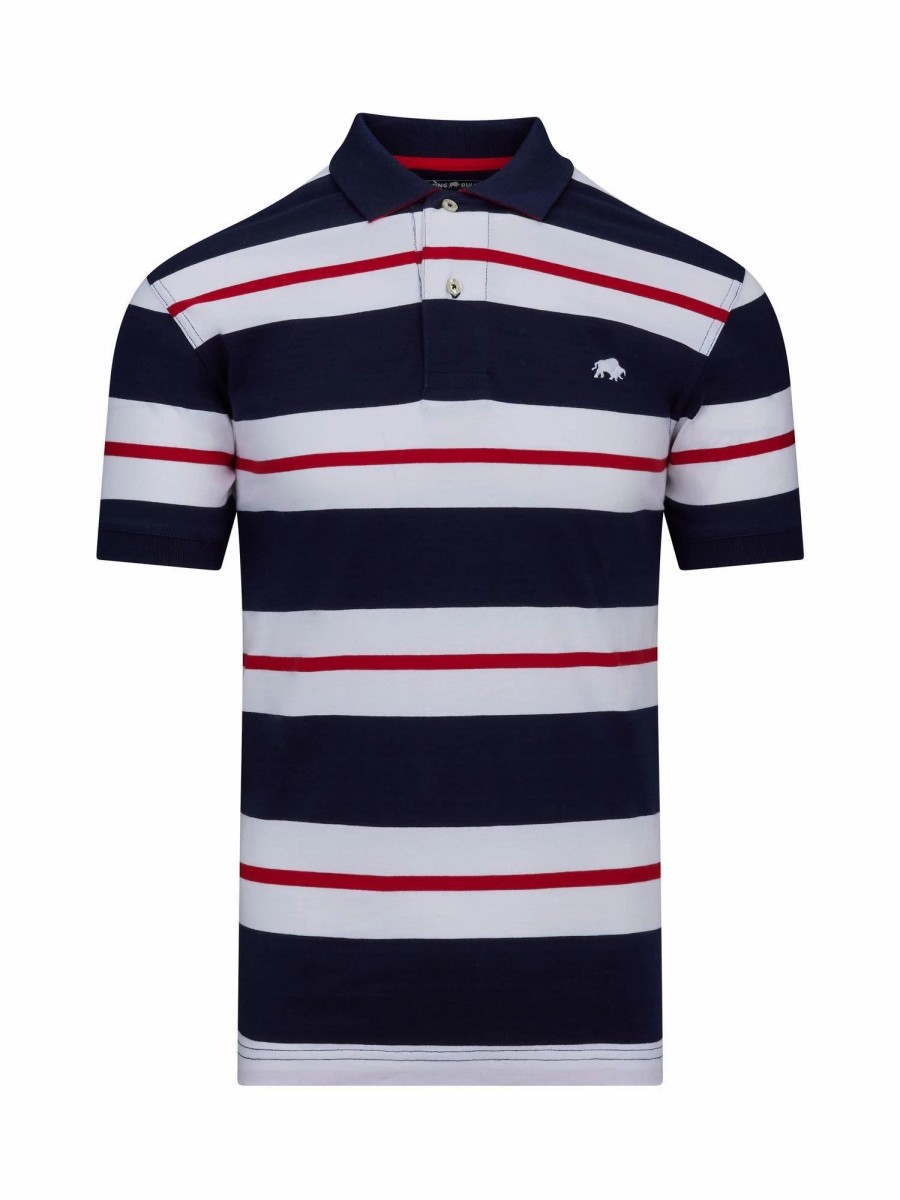 Polo Shirts * | Raging Bull Two Tone Stripe Polo Navy