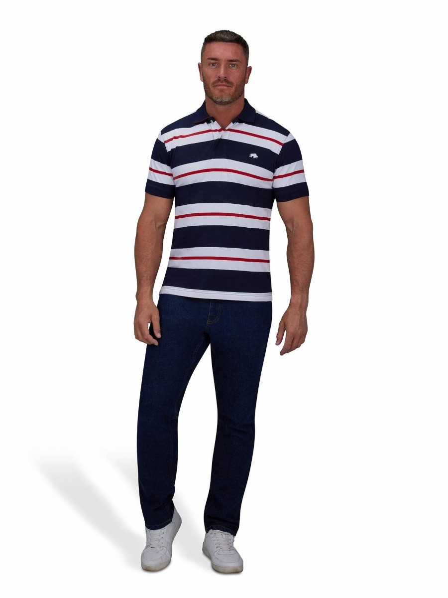 Polo Shirts * | Raging Bull Two Tone Stripe Polo Navy