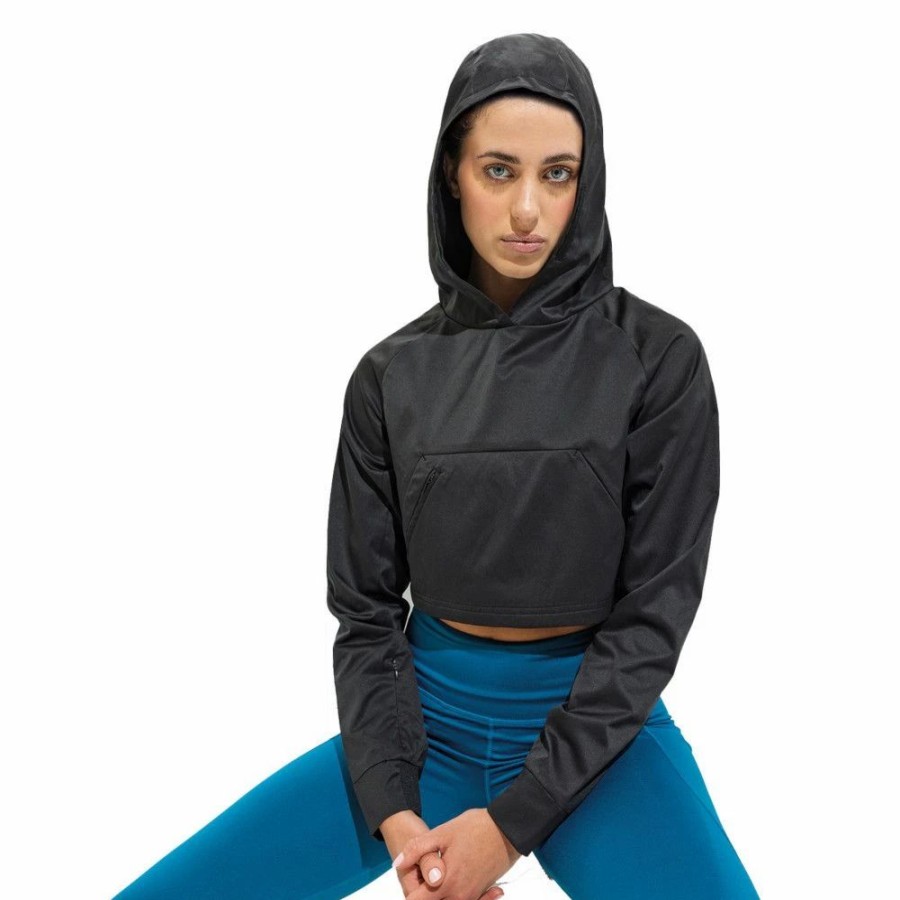 Hoodies * | Outdoor Look Womens Lightweight Cropped Hoodie Black