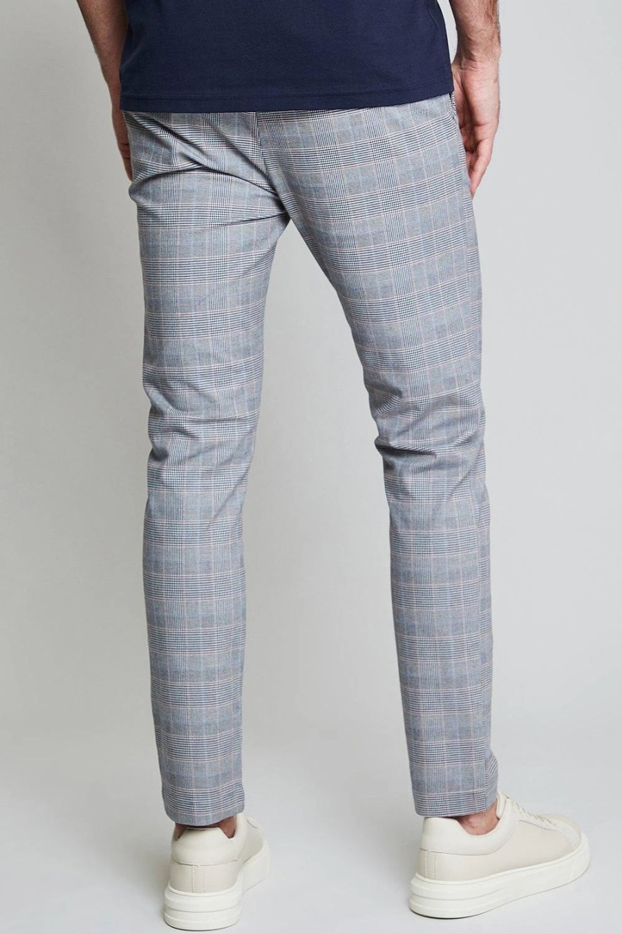 Chinos * | Threadbare 'Azzurro' Luxe Check Chino Trousers With Stretch Grey